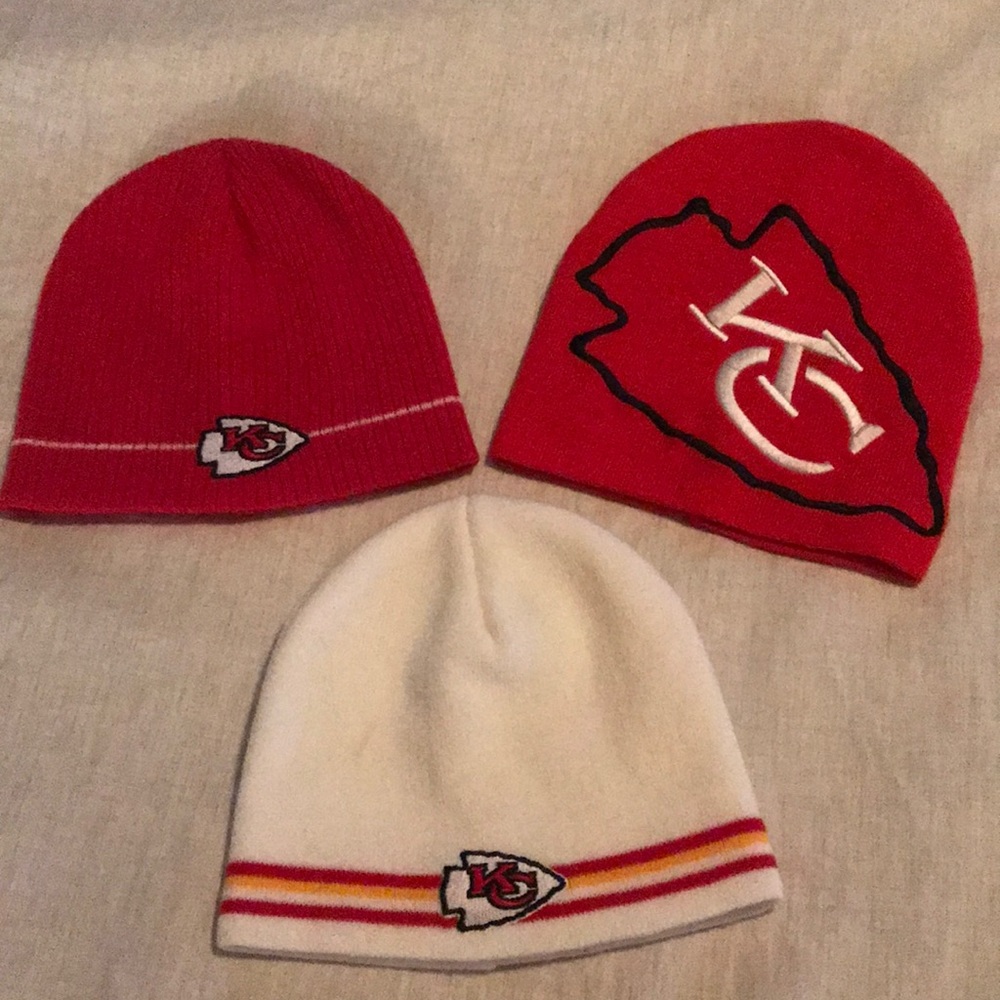 Lot of 3 KC Chiefs NFL stocking caps